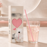 50 pailles roses en forme de cœur, tubes droits jetables de qualité alimentaire pour thé au lait, jus de fruits, pailles de haute qualité en gros