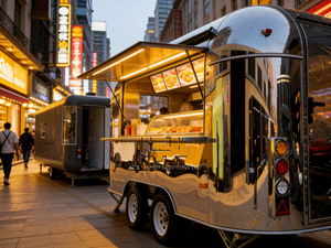 Nouvelle remorque de camion de cuisine mobile entièrement équipée en acier inoxydable et aluminium, économique, avec station de pizzas et de snacks pour utilisation en extérieur - Product Image 5