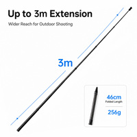 3m Verlengbare Camera Stok voor Buitenopnames Carbon Fiber RVS Selfie Stick 133g Lichtgewicht 69.5cm Ingevouwen