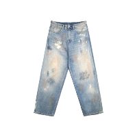 Jean pour homme 100% Coton, délavé aux enzymes, effet salissures de boue, coupe droite, coupe ample, denim vieilli