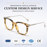 Gafas de Lujo con Montura Cuadrada Hecha a Mano de Cuerno de Búfalo Natural y Titanio, con Protección Anti Luz Azul y Lentes Fotocromáticas, Unisex