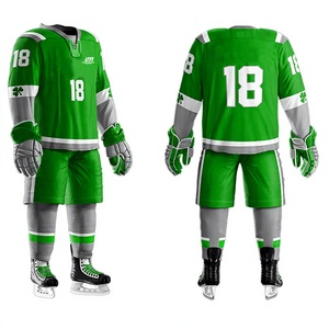 Uniforme de hockey sur glace vert pour homme, maillot personnalisé numéro 18, impression par sublimation, polyester respirant, tenue d'équipe adulte LONG MISSION - Product Image 1