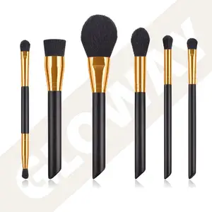 6 Stück schwarz-goldes Make-Up-Pinsel-Set professionelle hochwertige Lidschattenpinsel hochwertige Make-Up-Pinsel mit Doppelkopf