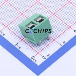 DB126R-5.0-2P-GN Screw Terminal Block Bent Lead Through Hole,P=5mm Connector 1x2P 5mm Green Right Angle Insert - Product Image 2
