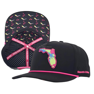 Custom Printed <b>Waterproof</b> 5 Panel Baseball Cap Hydro Breathable Golf <b>Hat</b> with Rubber PVC Logo Rope gorras for Golf Enthusiasts - Product Image 1