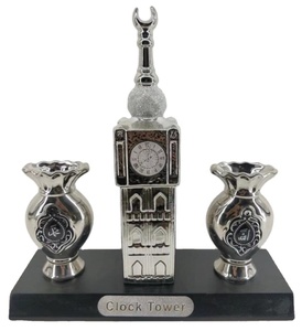 Luxury Home Gifts Office Table Decoration Crafts Artificial Ceramic Silver Islamic Muslim Clock Tower Ramadan Decor