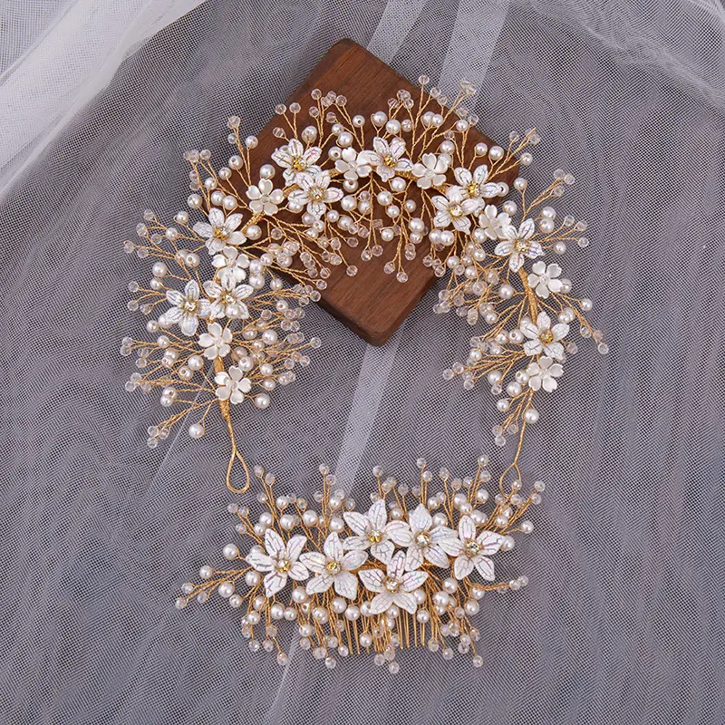 Heavy beaded flower headband bridal wedding hair band hair jewelry accessories