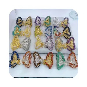 Crystal beautiful chakra Healing Gemstone Natural Craft Mixed Gravel Stone Hair butterfly Clips For Gifts souvenir Birthday