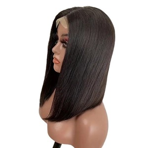 Perruque Lace Frontale 13x4 Bob <span class=keywords><strong>Lisse</strong></span> avec Frange Latérale Transparente Sans Colle Résistante à la Chaleur - Perruque Tendance Européenne - Product Image 5