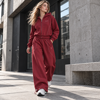 Ensemble deux pièces ODM pour femme : sweat à capuche zippé en jersey épais et pantalon large à cordon de serrage avec coutures contrastées – Survêtement décontracté