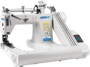 Machine à coudre industrielle mécanique en métal neuve JK928HDD-2PL à triple aiguille pour points de chaînette, robuste, avec alimentation par chute. - Product Image 1