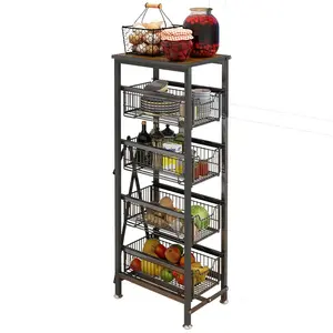 EVENPLUS troli penyimpanan logam, Multifungsi lipat 360 derajat Rotatig 5 Tier Rolling Organizer keranjang utilitas untuk dapur