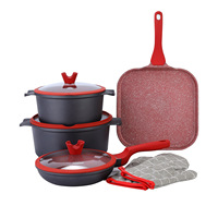 Peralatan Memasak Aluminium Tempa Kapasitas Besar 9 Buah, Panci Sup 24/28cm, Wajan 26cm, Loyang Pizza 28cm, Peralatan untuk Kumpul Keluarga Besar