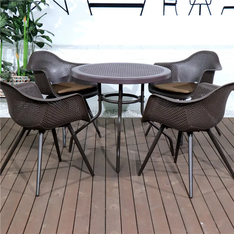 _ Bedwyr plástico durable y silla contemporáneo de ratán barato fuera al aire libre juego de mesa para una gran familia