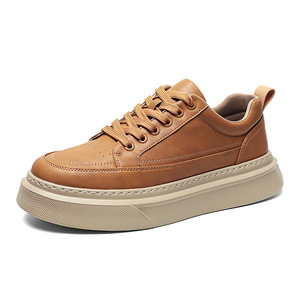 Chunky Shoes Men Autumn Round Toe Pu <b>Leather</b> Lace up Platform <b>Sneakers</b> Light Weight Rubber Outsole EVA Midsole Solid - Product Image 5