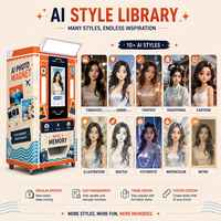 Kiosque photo IA à impression instantanée avec support métallique, anneau lumineux et télécommande pour événements et location, écran tactile en libre-service