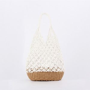 Handmade Grid Cotton Woven Bag With Two Open <b>Straps</b> Hollow <b>Shoulder</b> Design for Leisure Travel Tanjing - Product Image 6