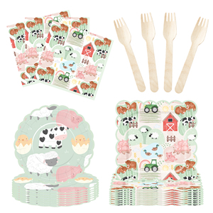DAMAI Party Tableware <b>Set</b> <b>Farm</b> Theme Disposable Paper Plates <b>Set</b> Dinner Picnic Cup Disposable Party Supplies Kits for Birthday - Product Image 1