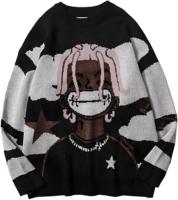 Pull Tricoté OEM à Manches Longues Col Rond Anime Rapper Harajuku Hip Hop Rap Vintage Streetwear en Maille avec Motif Imprimé Mohair