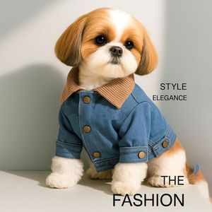 <strong>Dog</strong> Cat Eco-Friendly Comfortable Fleece Lined Winter Wear-Thickened Denim Cotton Half-Body <strong>Jacket</strong> Handsome <strong>Leather</strong> Coat - Product Image 5