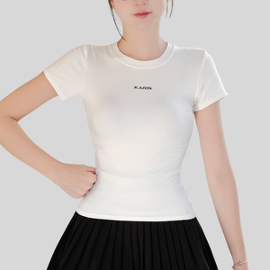 Logo personnalisé d'usine OEM T-shirt de gym pour femmes coupe ajustée à manches courtes Haut sportif de fitness, yoga et course à pied Fournisseur de vêtements de marque privée - Product Image 1