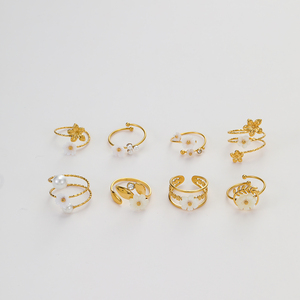 Lindos Anillos Ajustables de Acero Inoxidable con Diseño de Flor de Concha y Perla, Joyería para Bebé, Regalo para Niñas - Product Image 3