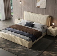 Lit de rangement en cuir véritable crème de style italien, luxe léger, fonctionnalités réglables, cadre en bois de pin écologique, moderne et minimaliste