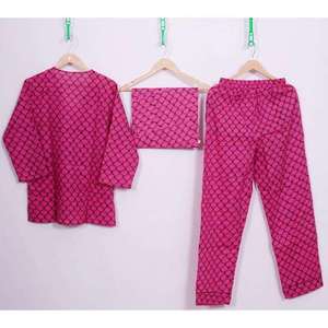 Conjunto de Pijama de Lujo para Mujer, Diseño de Cuello en V, 100% Algodón Satinado, 2 Piezas, Estampado a Mano, Cintura Elástica, Tela Transpirable, Otoño - Product Image 5