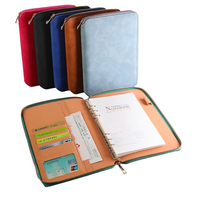 Custom A5 A6 A4 Binder Planner Wholesale 6 Ring 9 Ring 3 Ring Disc Bound Planner Cover Refillable Zipper Pocket Vegan OEM