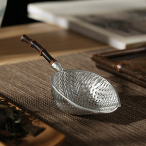 Pure Tin Tea Strainer With Purple Bamboo Handle Reusable Tea Filter For Tea Ceremony Accessories - Product Image 1