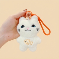 Porte-clés en peluche chat mignon avec broderie poisson, breloque de sac chaton en peluche, jouet doux, cadeau, vente en gros