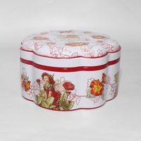 Boîte en fer blanc créative en forme de pétale, motif floral, avec logo personnalisable pour l'emballage de chocolats, bonbons, biscuits ou cadeaux