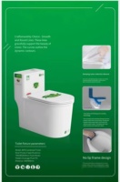 WC monobloc en céramique à poser au sol, moderne, allongé, à double chasse, à évacuation verticale, avec abattant à fermeture douce, pour usage hôtelier