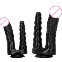 Dildo réaliste surdimensionné extra-long en PVC noir à double tête pour couples lesbiens