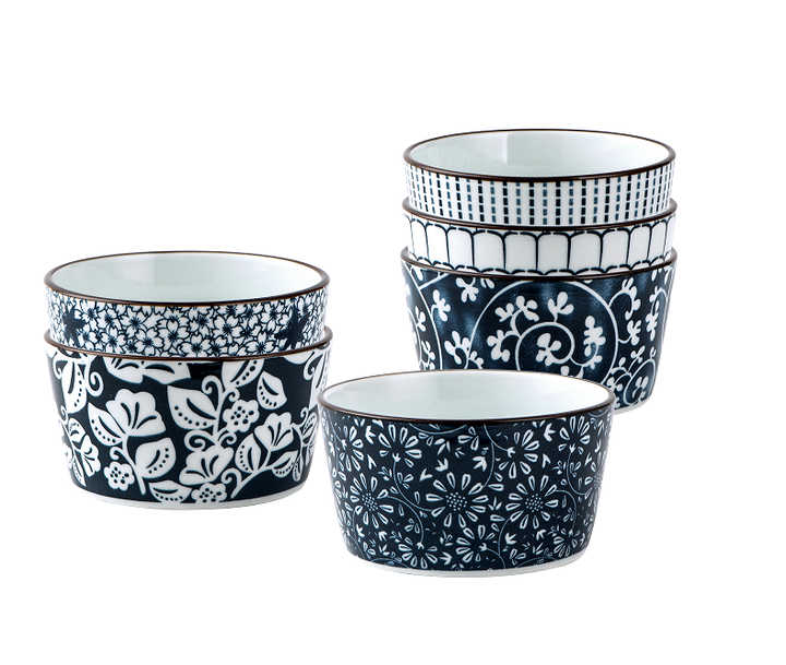 Wholesale Japanese Korean Style Baking Dish Cream Pudding Fruit Bowl Stoneware Ramekin Ceramic Baking Bowl Set with Pattern