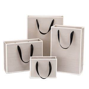 Luxury Matte Gray <b>White</b> Edge <b>Small</b> Business Clothing Jewellery <b>Bag</b> Durable Kraft Handle for Boutique Shopping Gift <b>Bags</b> - Product Image 1