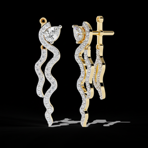 Boucles d'oreilles longues pendantes en or massif 18 carats avec diamants cultivés en laboratoire Boucles d'oreilles en diamant à la mode - Product Image 1