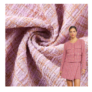 Tissu Tweed Rose Teint en Fil à Carreaux <span class=keywords><strong>Pied</strong></span>-<span class=keywords><strong>de</strong></span>-<span class=keywords><strong>Poule</strong></span> en Polyester Tissé 270~380gsm 150cm, Nouveau Style Tendance pour <span class=keywords><strong>Manteau</strong></span> Femme - Vente en Gros - Product Image 1