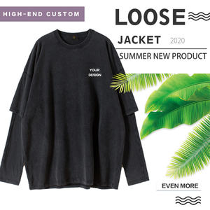 Ropa Logotipo personalizado Camiseta de dos piezas Algodón Caída Hombro Overblock Jacketouble Capa de manga larga Camiseta de <span class=keywords><strong>color</strong></span> puro - Product Image 2