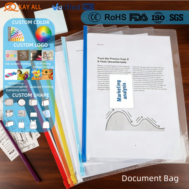 Factory Price A4 B4 A5 Plastic Office File Folder Eva Pvc Clear Zipper Bag Waterproof Document Bag for School Office Supplies