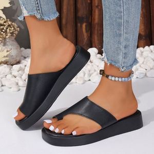 Sandales d'été confortables à semelle épaisse, style européen et américain, couleur unie, entre-doigts, grandes tailles - Product Image 3