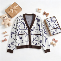 Cardigan en tricot pour femme, col rond, motif jacquard côtelé, col en V, décontracté, vintage, à un seul bouton, en coton, cardigan en laine