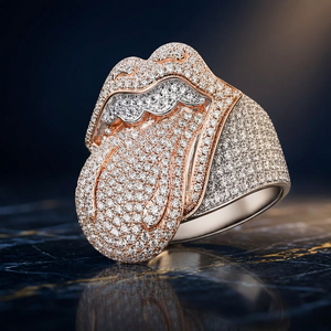 Anillo de Moissanita con Forma de Lengua, Dos Tonos, Plata y Oro Rosa, Banda de Diamantes Cultivados en Laboratorio, Joyería de Diseño, Regalo - Product Image 3
