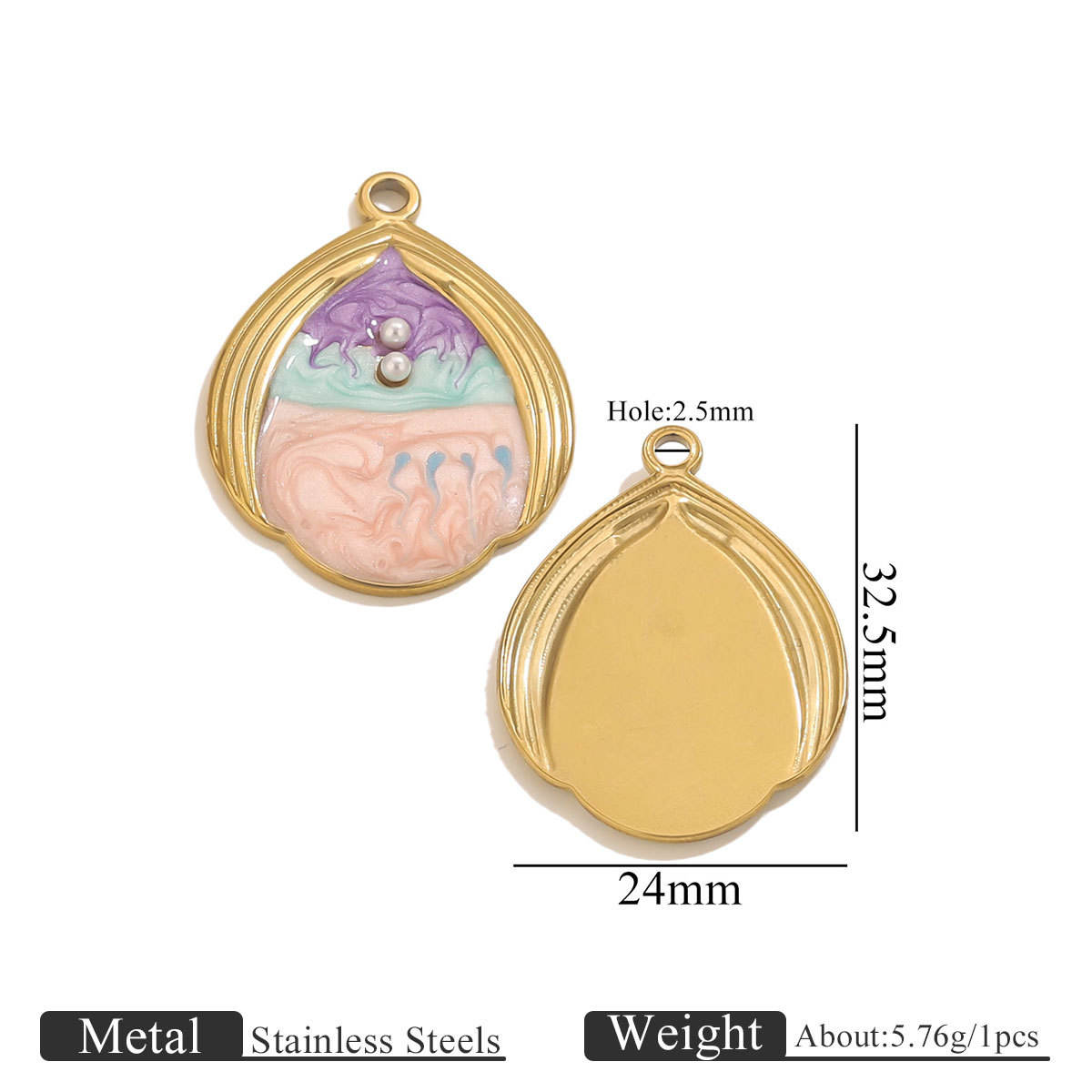 Water drop 2 pearls gradual change - purple + blue + orange + gray