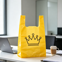 Sac de courses en plastique jaune imprimé couronne noire, jetable, imperméable, pour épicerie, emballage en gros