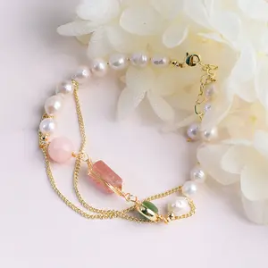 Zooying Real Gold Plating Fashion Natural Pearl Bracelet Fashion Copper 14k Gold Plated Bracelet Women Jewelry