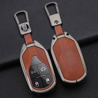 Étui à clés de voiture en métal de luxe 3D cuir Auto Key Shell Fob Cover avec porte-clés accessoires Compatible avec Maserati
