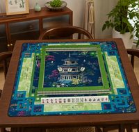 Tapis de mahjong américain de luxe style pagode chinoise, bleu marine, 33,07 pouces, en microfibre, portable, imperméable, écologique, pliable, pour 4 joueurs