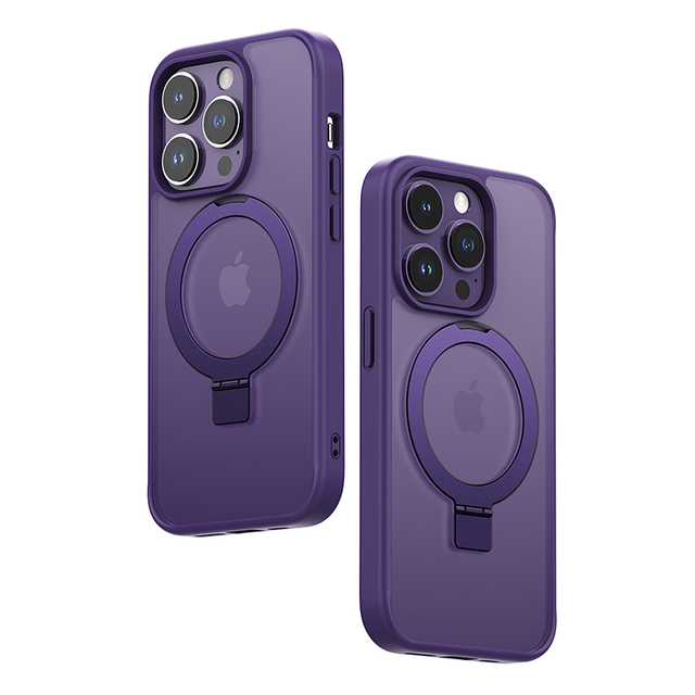 Magnetic Cell Phone Case for 14 Pro Max with 180 Degree Adjustable Aluminum Alloy Stand Luxury Design Shockproof