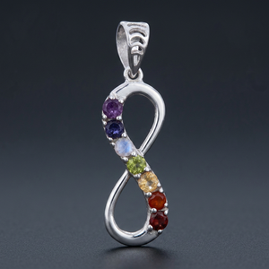 Diseños impresionantes Colgantes vintage de Plata de Ley 925 Encantos al por mayor de calidad extrema Siete dijes de moda de chakra de piedra natural - Product Image 3